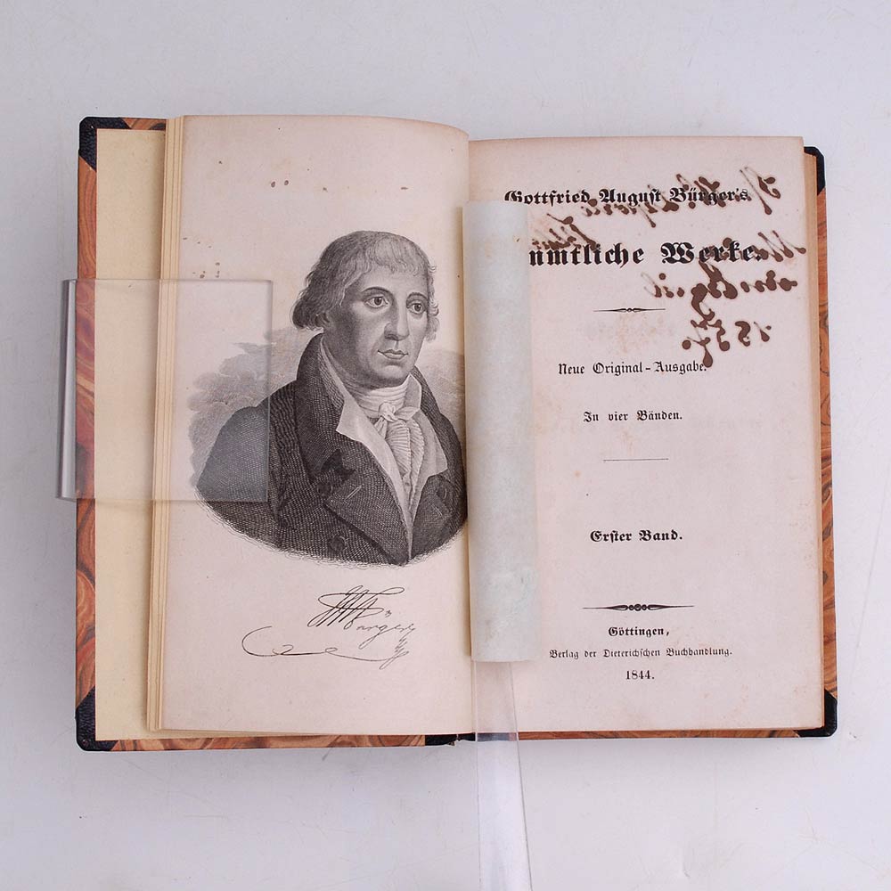 Reserve: 60 EUR        Bürger, Gottfried August: "Sämmtliche Werke". 4 Bände, Göttingen 1844. 604,