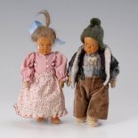 Reserve: 60 EUR        Krahmer-Puppenpaar. 1950er Jahre. Ungemarkt. Geschnitzte und bemalte