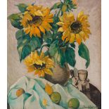 Reserve: 120 EUR        Burkhardt, Martha: Stillleben mit Sonnenblumen. Öl/Leinwand, rechts unten