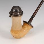 Große Meerschaumpfeife "Schwanenhals" mit Silbermontierung. Wien 1814 gepunzt. Seltene Pfeife mit