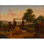 Reserve: 1200 EUR        Biedermeier-Landschaft mit Staffage. Öl/Leinwand, unsigniert, Mitte 19. Jh.