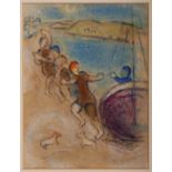 Reserve: 260 EUR        Chagall, Marc: Fischer am Ufer. Farblithographie. Vier Personen am Strand in