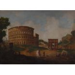 Reserve: 330 EUR        Marina, A.: Rom-Ansicht mit Kolosseum und Triumphbogen. Öl/Leinwand,