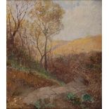 Reserve: 110 EUR        Mitteldeutsche Herbstlandschaft. Öl/Malkarton, unsigniert, um 1900. Schmaler