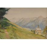 Reserve: 260 EUR        Compton, Edward Harrison: Gebirgslandschaft mit kleiner Kirche. Aquarell,