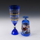 2 Vasen, Otto Schindhelm. 1x bezeichnet. 1970er Jahre. Farbloses, kobaltblaues, bernsteinfarbenes