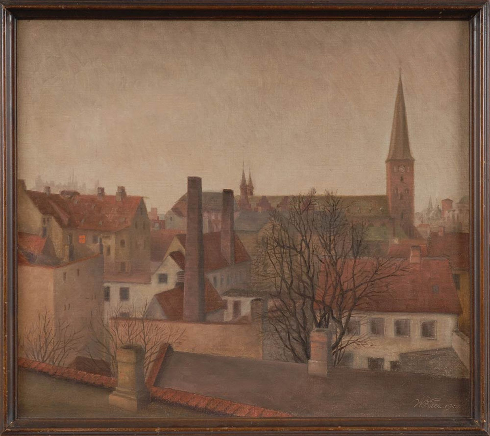 Zier, Wolmer: Stadtansicht mit Kirche. Öl/Leinwand, rechts unten Ritzsignatur/datiert: 1938. Blick - Image 2 of 3