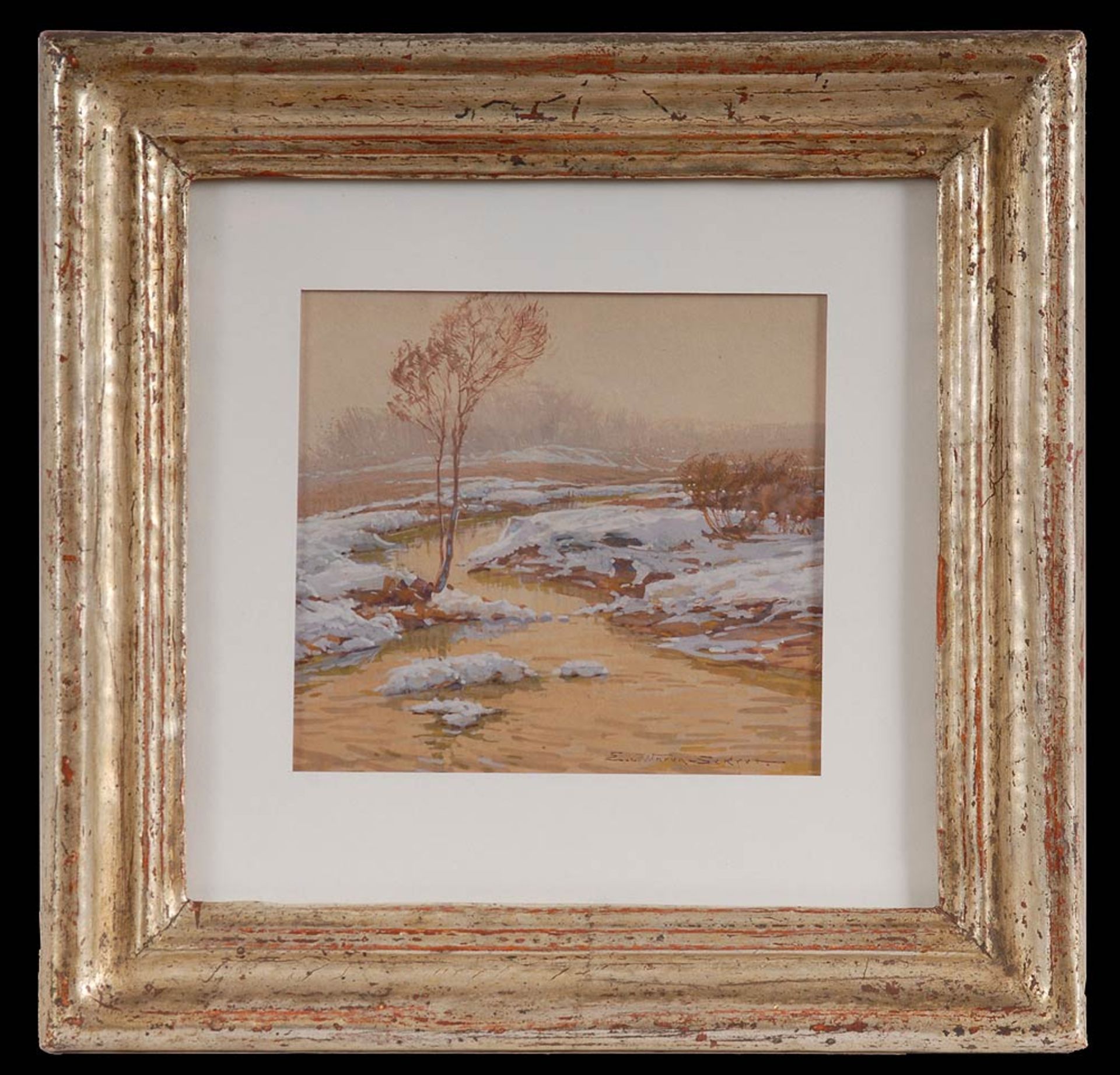 Warun-Sekret, Eugen von: Kleine Winterlandschaft. Gouache/Aquarell, rechts unten signiert. - Image 2 of 3