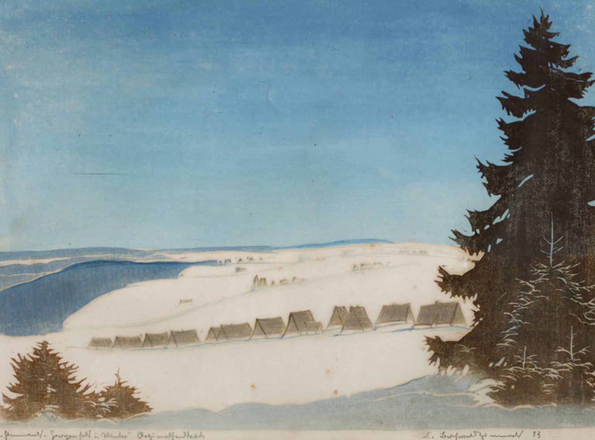 Erich Buchwald-Zinnwald, "Zinnwald-Georgenfeld im Winter" Blick in idyllische, tief verschneite