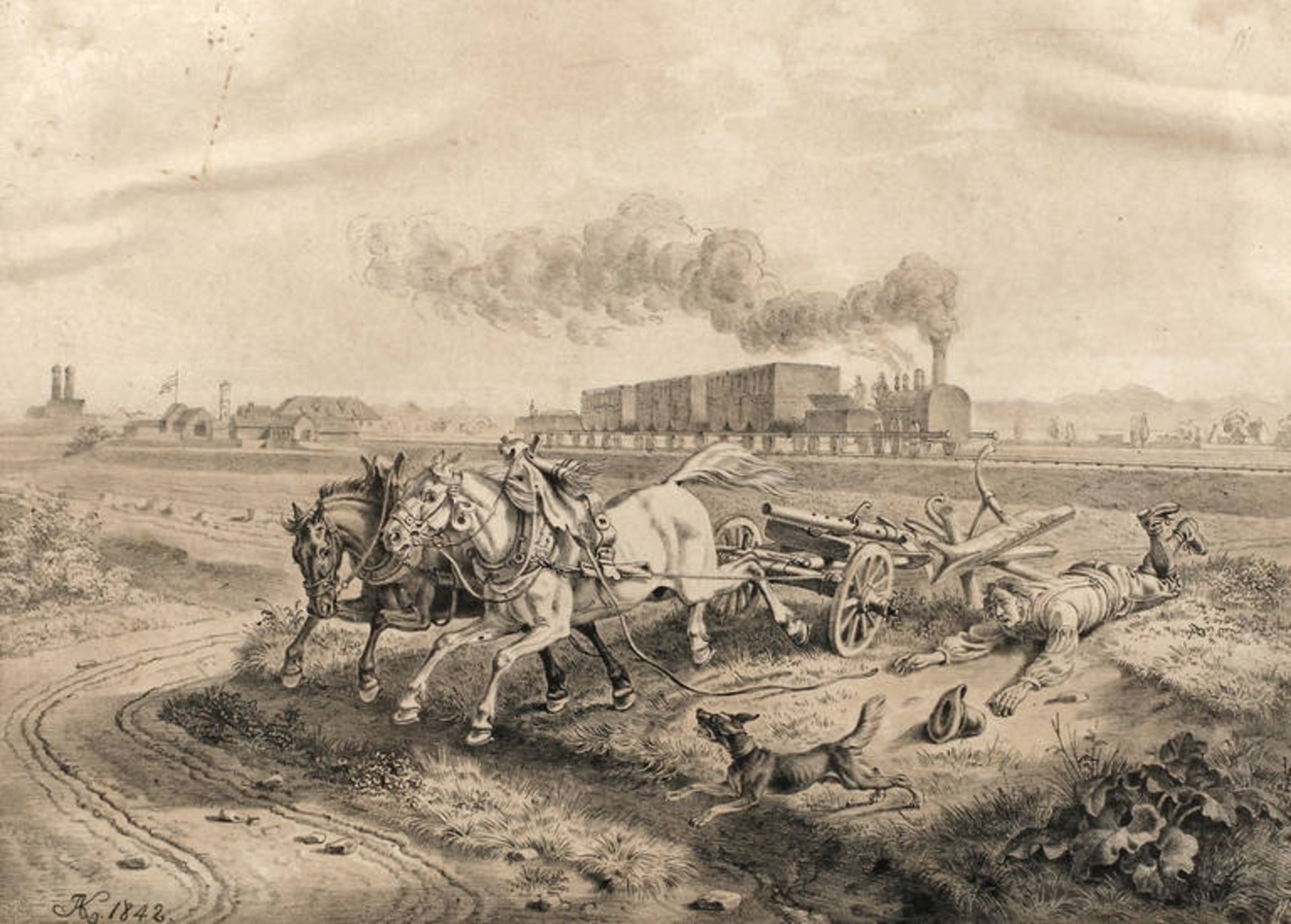 Johann Adam Klein, "Eisenbahn-Scene" fortschrittskeptische Karikatur, 1835 nahm zwischen Nürnberg