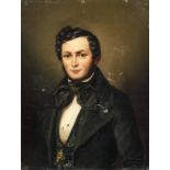 Biedermeier-Herrenportrait
Bruststück eines stattlichen jungen Mannes in besticktem Wams und