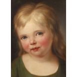 Kinderportrait Biedermeier
Schulterstück eines kleinen Mädchens mit blondem Haarschopf und rosa