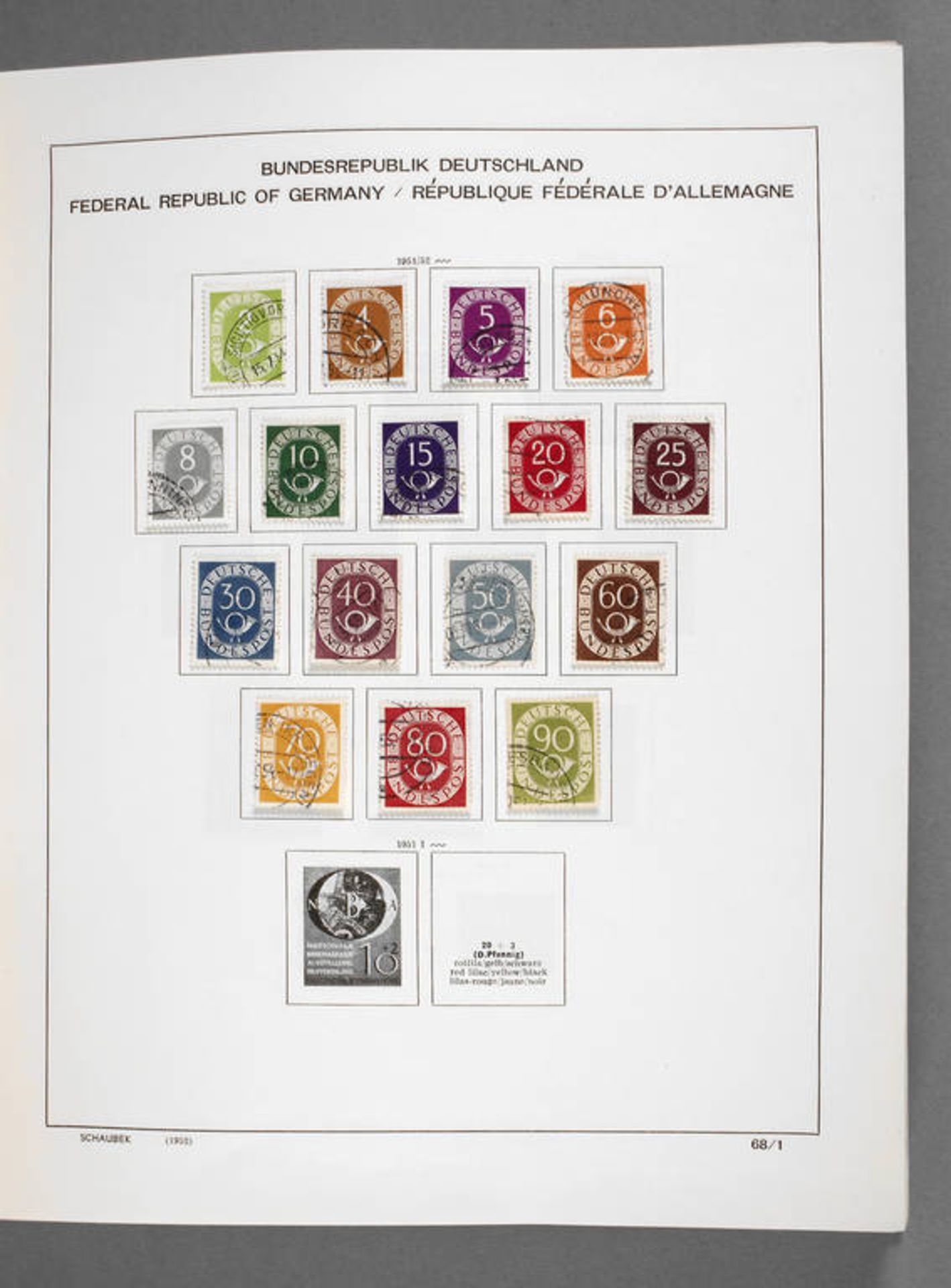 Briefmarkenalbum Bund und Berlin
Bund 1951-76, anfangs einige Lücken sowie komplette Sätze (