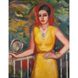 Albert Schellerer, "Dame in Gelb"
Halbfigurenbildnis einer jungen Frau im gelben Kleid, die linke