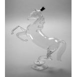 Lauscha Schnapsflasche als Pferd
Mitte 20. Jh., aus dünnwandigem Klarglas, mehrteilig vor der