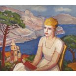 Albert Schellerer, "Monika in Ravello"
Halbfigurenbildnis einer sitzenden jungen Frau im weißen