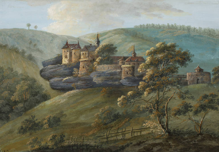 Ansicht La Petite-Pierre
Blick in sommerliche Gebirgslandschaft mit der Burg Lützelstein im