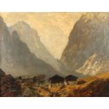 Prof. Otto Ackermann-Pasegg, Hochgebirgslandschaft
spätsommerlicher Blick, über Alm mit alpinen