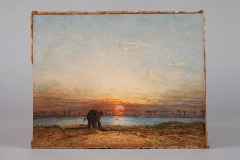 Eduard Hildebrandt, attr., Sonnenuntergang in Siam
einsamer Elefant am Flussufer in Betrachtung - Image 3 of 3