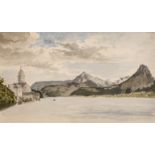 Wolfgangsee
Blick über den See auf die Berge mit bewölktem Himmel und der seitlichen St. Wolfgang-