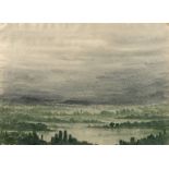 Reinhard Rudolf Junghanns, Nebellandschaft
Blick über eine Moorlandschaft im Nebel, Aquarell in