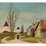 Jürgen Adler, "Susdal-Landschaft"
lichte Sommerlandschaft mit Bäuerin vor russischen Bauernhäusern