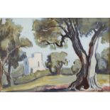 Alfredo Bortoluzzi, Landschaft
Blick in eine sommerliche südländische Landschaft mit alten Bäumen