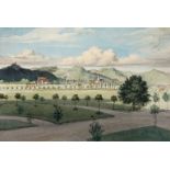 Parklandschaft
1. Hälfte 19. Jh., detailreich gezeichnete Ansicht eines Schlossgartens mit Blick auf