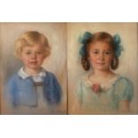 Else Luedecke, zwei Kinderportraits
Junge und Mädchen mit Zöpfen, Pastell auf hellem Malpapier,