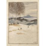 Ludwig Moos, attr., Winterlandschaft mit Birken
Blick über verschneite Wiese, vorbei an entlaubten
