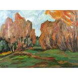 Fredo Bley, Vogtländische Herbstlandschaft
Blick über tiefgrüne Wiesen auf bunt verfärbte Birken