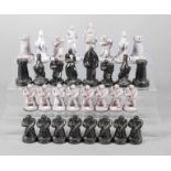 Schachspiel Art déco
um 1930, Keramik ungemarkt, roter Scherben, weiß bzw. schwarz glasiert,