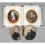 Vier Miniaturen
dabei zwei biedermeierliche Portraits, um 1840, Gouache auf Papier bzw. Elfenbein,