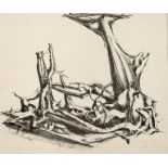 Karl Hartung, "Phantastisches Gerippe"
aus Prolog, original Lithographie, in Blei signiert und