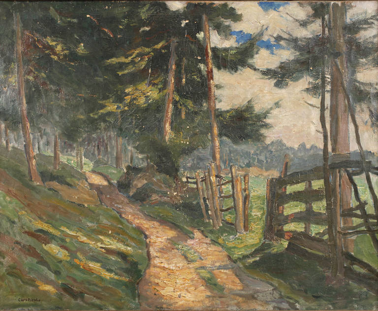 Carl Piepho, Weg in sommerlicher Waldlandschaft
Blick entlang eines schmalen Pfades am Weidezaun, in