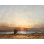 Eduard Hildebrandt, attr., Sonnenuntergang in Siam
einsamer Elefant am Flussufer in Betrachtung