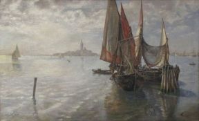 Ida WOY (XIX -XX) after Gustav Schönleber. Venice Lagune. 93 cm x 151 cm. Painting oil on canvas