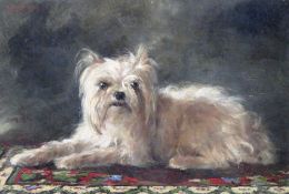 Carl Johann Nikolaus PIEPHO (1869 - 1920). Dog, Terrier. 1890. 24 cm x 36 cm. Painting oil on