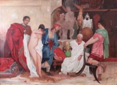 F. SCHULZ (XX). Slave market. 110 cm x 79 cm. Painting, oil on canvas. Signed and dated 1932. F.