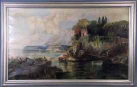 G. VARESE (XIX). Italien coastline. Probably Gorolamo Varese (1860 - 1935). 78 cm x 128 cm.