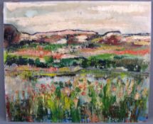 IMPRESSIONIST (XX). Lilies in front of a lake. 46 cm x 55 cm. Painting, Oil on canvas,