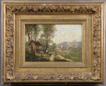 Toni TRAVESANI (XIX). Spring 1890. 26 cm x 40 cm.Painting oil on canvas painting signed and dated.