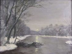 Winter circa 1900. 60 cm x 80 cm. Painting, oil on canvas. Indistinctly signed. Niederrheinische