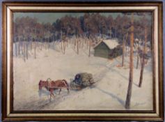 Bernhard Christian BORCHERT (1863 - 1945), Moveing Goods by Sled. 71 cm x 99 cm. Painting oil on
