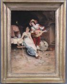 F. GRAS ? Lute player and young woman, 1902. 41 cm x 30 cm. Painting, oil on canvas signed and dated