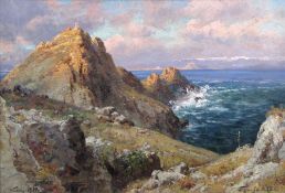 Carl WUTTKE (1849 - 1927), Rocks in the sea. 1900 32.5 cm x 48 cm. Painting oil on panel. Signed