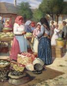 Ernö NAGY (1881-1951), Hungariab market, Szolnok (Budapest) circa 1925. 51 cm x 40 cm. Painting, oil