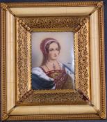 Miniature of a patrician lady. Frame with bone and bronze D'ore aplications. 9 cm x 7 cm the cutout.