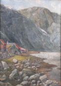 Signed HASSEBRAUCK (XX). Fjord. 100 cm x 72 cm. Painting, oil on canvas. Signed lower right. Verso
