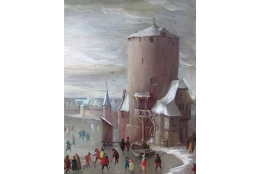 Walter SEIDEL (1950 -), Skaters in front of a city of the 17th century. 13 cm x 18 cm. Painting, oil - Bild 4 aus 7